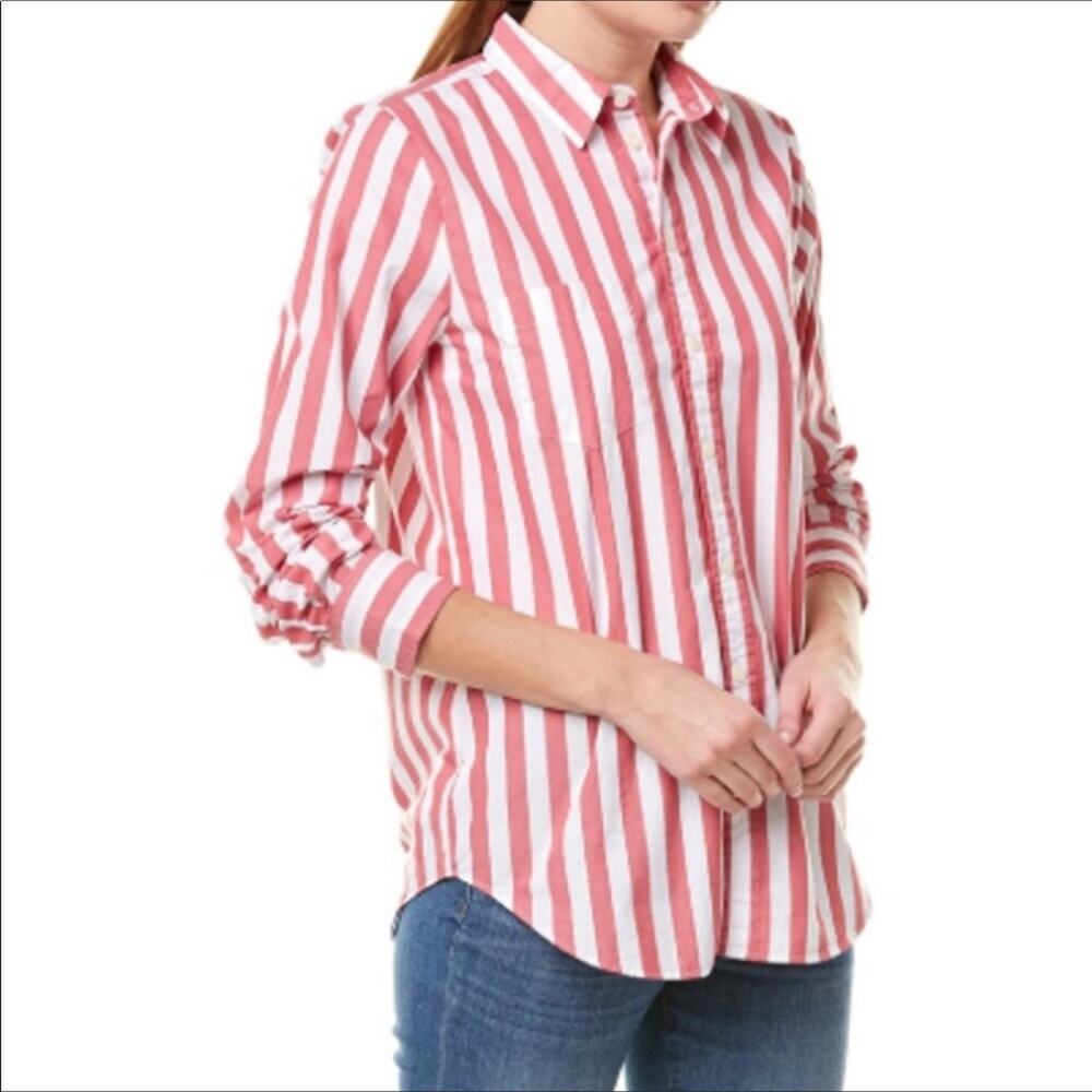J Crew NWOT Relaxed Bold Stripe Pink Red White Button Front Shirt Women’s XXS